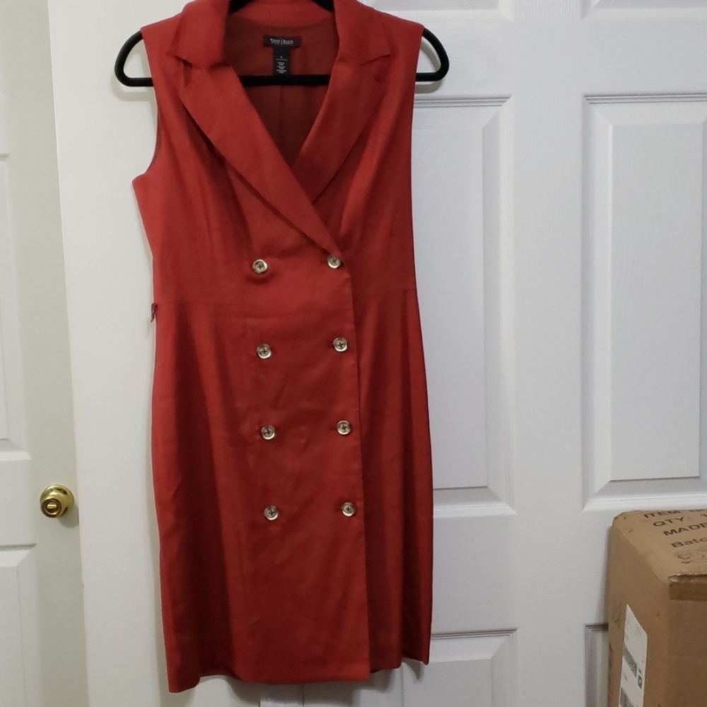 White house black market red collared button dress